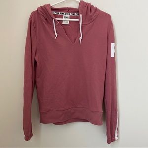 PINK V-Neck Split Hoodie - Dusty Rose